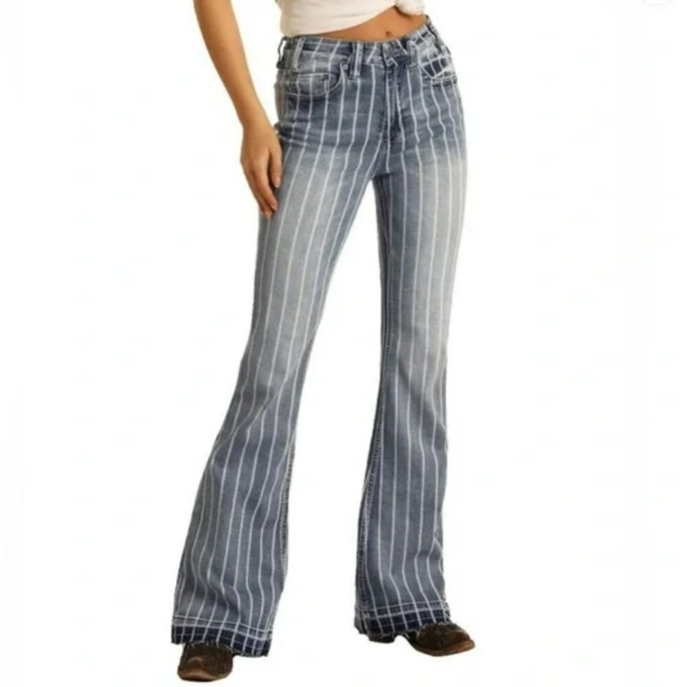 UNISEX ROCK AND ROLL DENIM HIGH RISE JEANS 32X32 - Picture 3 of 9